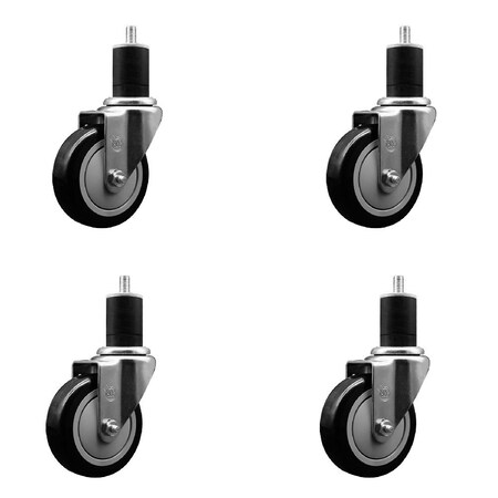 Service Caster 4'' Black Poly Wheel Swivel 1-3/4'' Expanding Stem Caster Set, 4PK SCC-EX20S414-PPUB-BLK-134-4